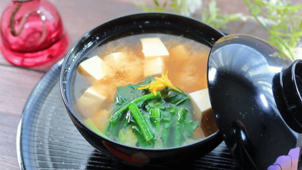 豆腐の味噌スープ完成の画像